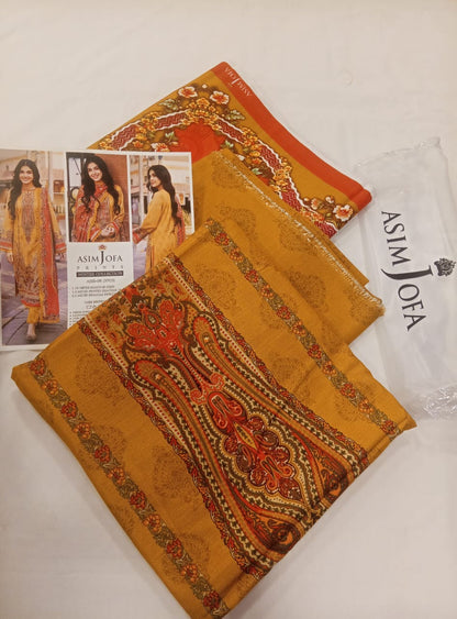 Asim Jofa 3pc Unstitched Khaddar Suit | Mustard