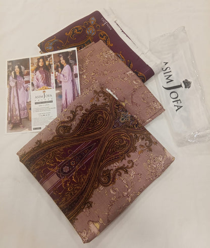 Asim Jofa 3pc Unstitched Khaddar Suit | Mauve Plum