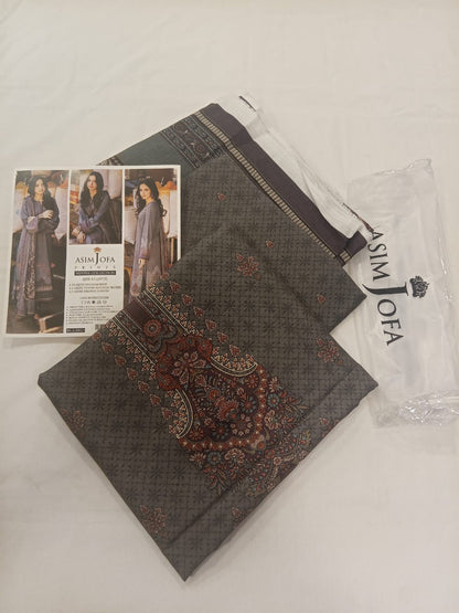 Asim Jofa 3pc Unstitched Khaddar Suit | Grey