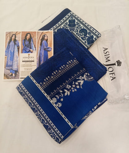 Asim Jofa 3pc Unstitched Khaddar Suit | Royal Blue