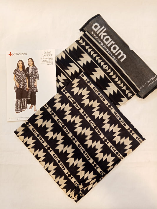 Black | Al-Karam 2pc Unstitched Lawn Suit