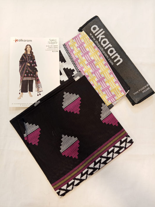 Black | Al-Karam 2pc Unstitched Lawn Suit
