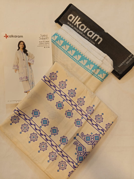 Beige | Al-Karam 2pc Unstitched Lawn Suit