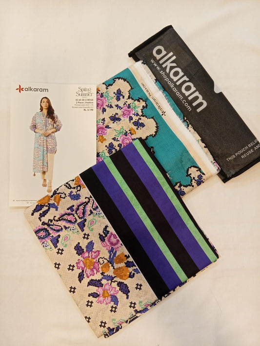 Beige | Al-Karam 2pc Unstitched Lawn Suit