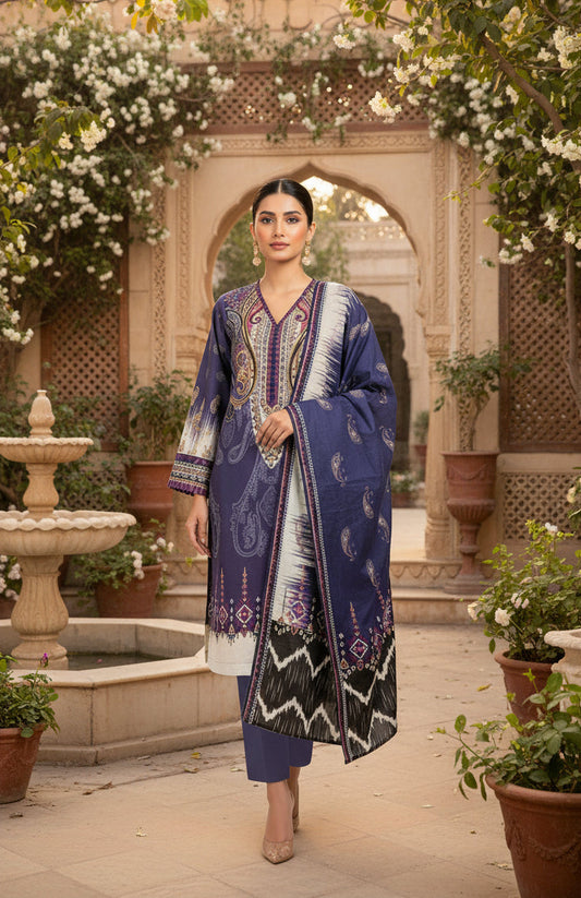 Gul Ahmed 3pc Unstitched Khaddar Suit | Deep Purple
