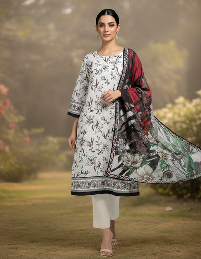 Gul Ahmed 3pc Unstitched Khaddar Suit | White