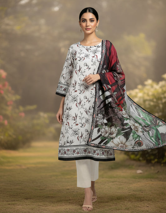 Gul Ahmed 3pc Unstitched Khaddar Suit | White