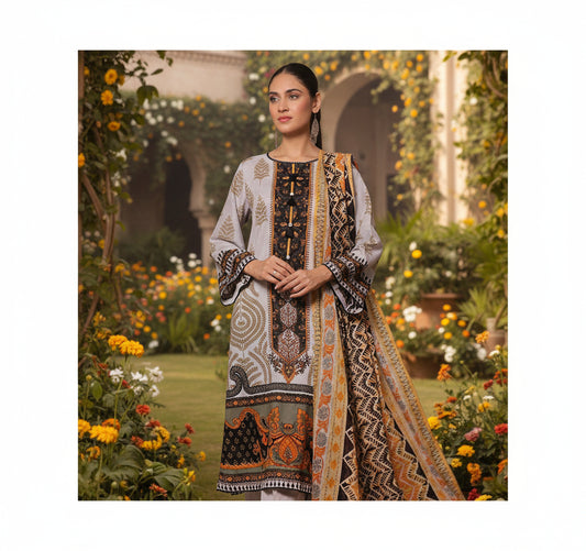 Gul Ahmed 3pc Unstitched Khaddar Suit | Beige