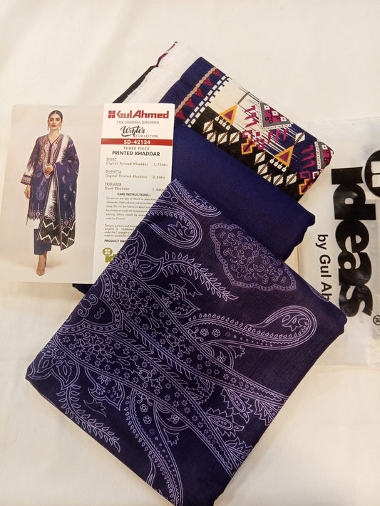 Gul Ahmed 3pc Unstitched Khaddar Suit | Deep Purple