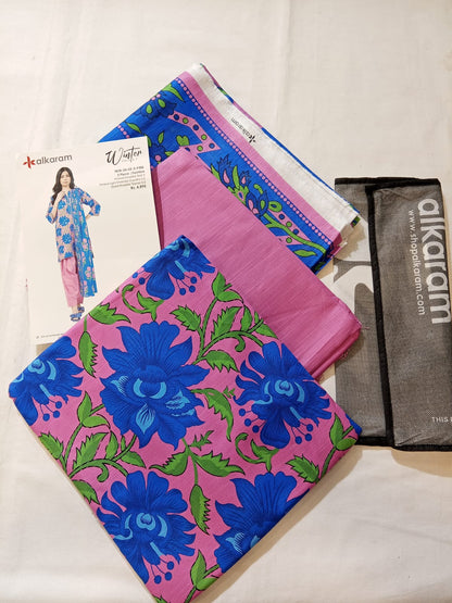 Alkaram 3pc Unstitched Khaddar Suit | Pink