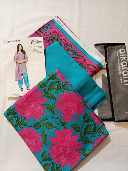 Alkaram 3pc Unstitched Khaddar Suit | Turquoise