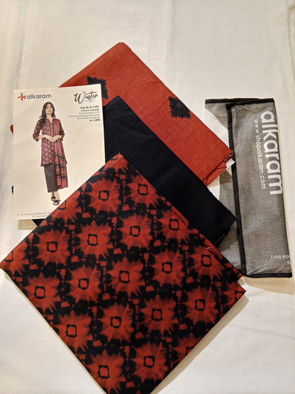 Alkaram 3pc Unstitched Khaddar Suit | Red