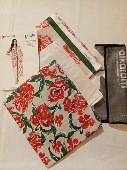 Alkaram 3pc Unstitched Khaddar Suit | Cream