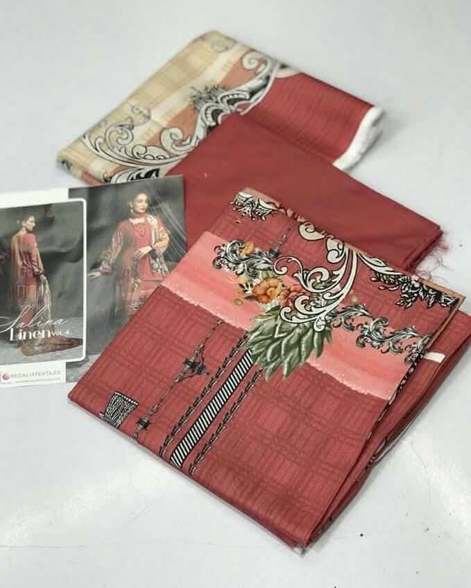 Salina 3pc Unstitched Linen | Dark Tea Pink