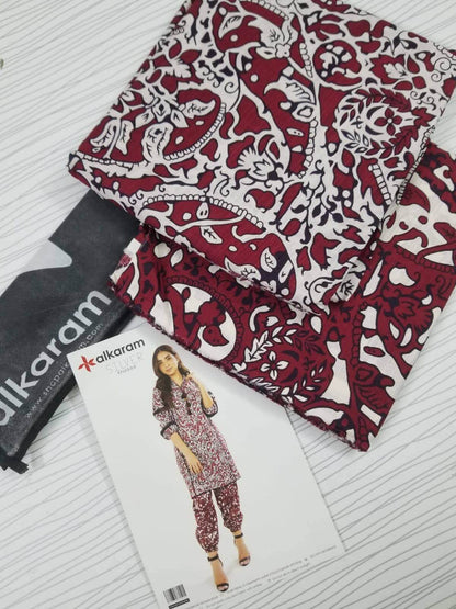 Cream| Al-Karam 2pc Unstitched Khaddar Suit with printed khaddar fabric and trouser.