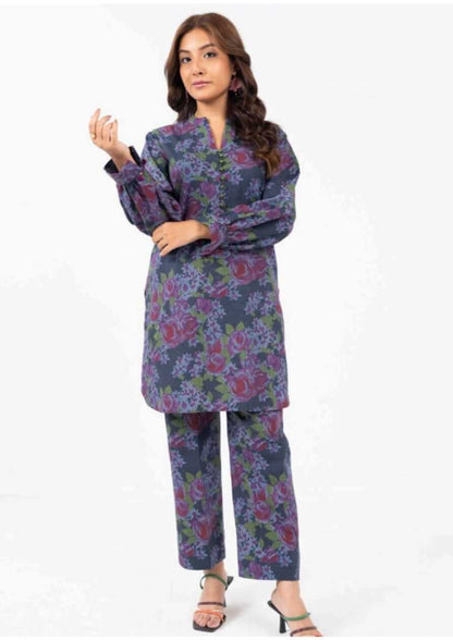 Deep Blue | Al-Karam 2pc Unstitched Khaddar Suit featuring a printed shirt and trouser.