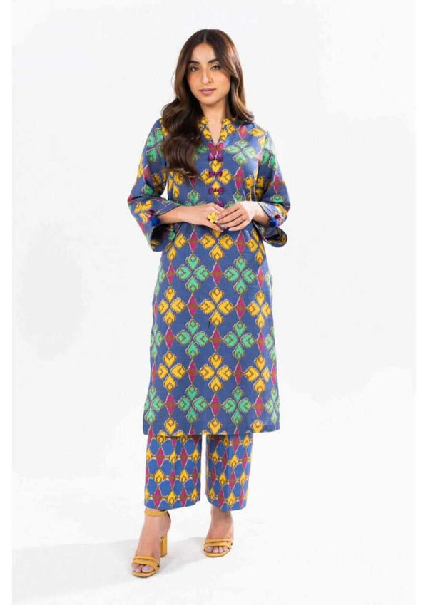 Blue | Al-Karam 2pc Unstitched Khaddar Suit featuring a printed Khaddar shirt and matching trousers.