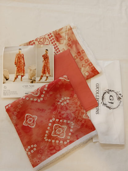 Peachish Coral | Chunri by GJ 3pc Unstitched Linen Bana Dora Collection