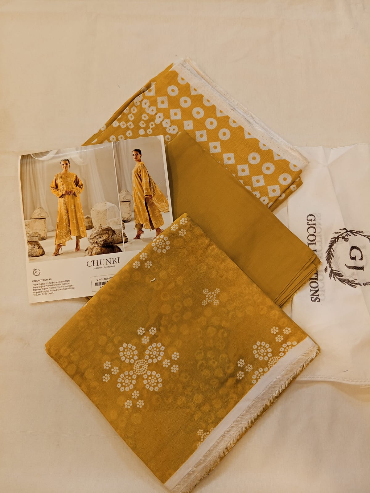 Lime Green | Chunri by GJ 3pc Unstitched Linen Bana Dora Collection