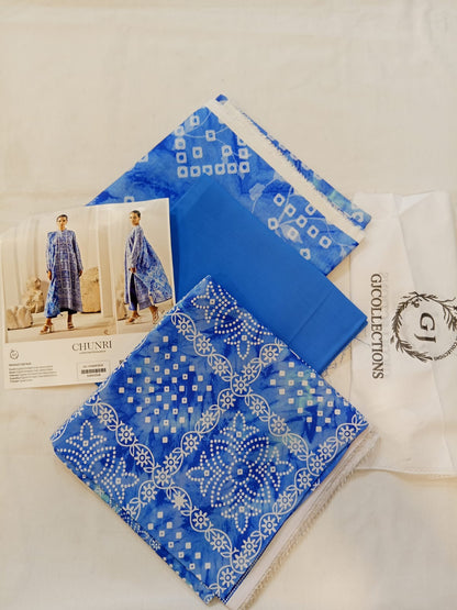 Blue | Chunri by GJ 3pc Unstitched Linen Bana Dora Collection