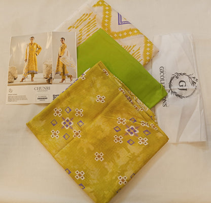 Lime Green | Chunri by GJ 3pc Unstitched Linen Bana Dora Collection