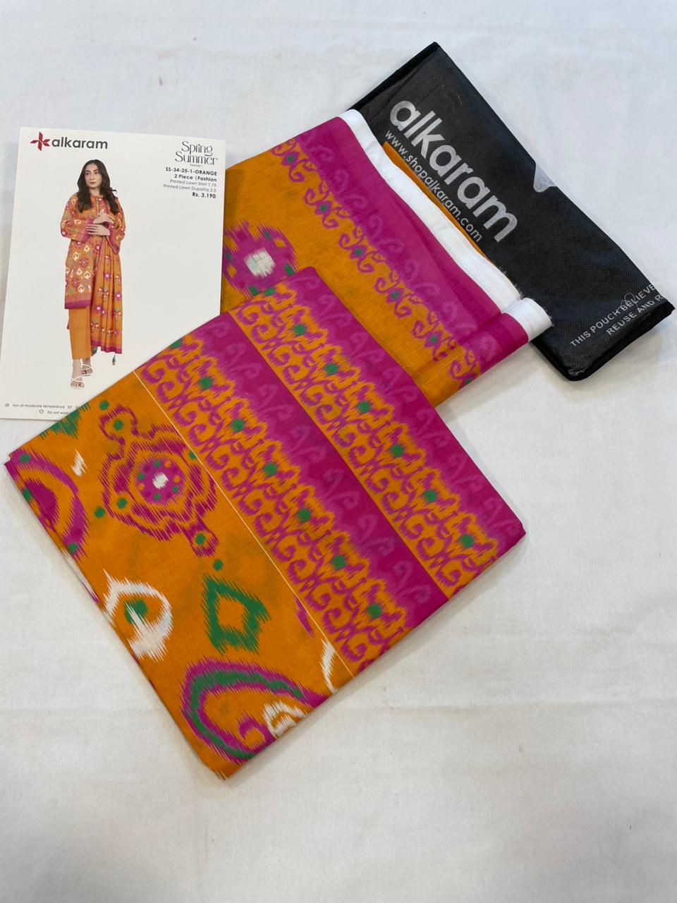 Orange | Al-Karam 2pc Unstitched Lawn Suit