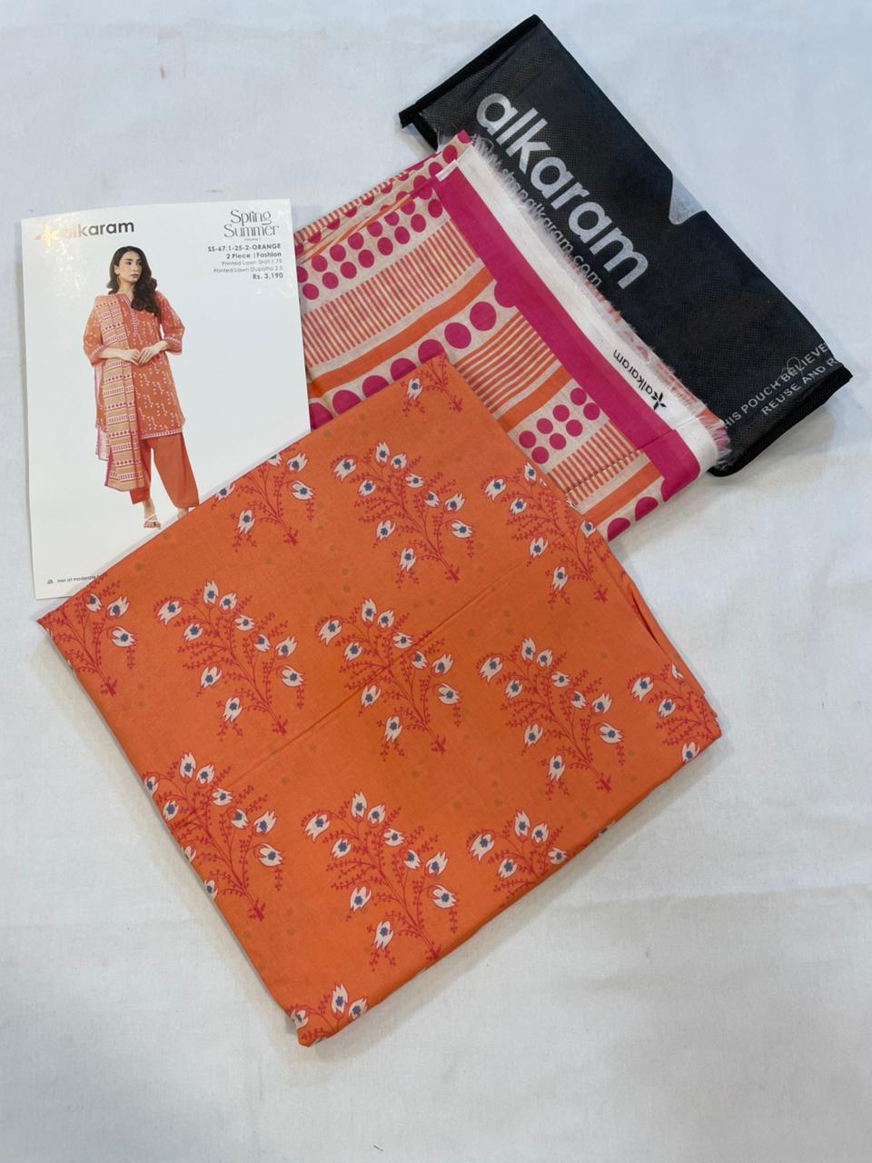 Light Orange | Al-Karam 2pc Unstitched Lawn Suit