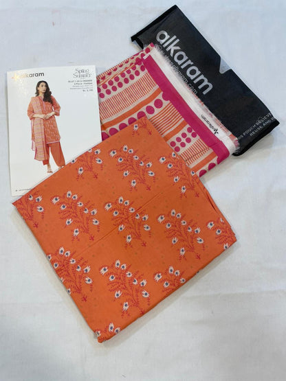 Light Orange | Al-Karam 2pc Unstitched Lawn Suit