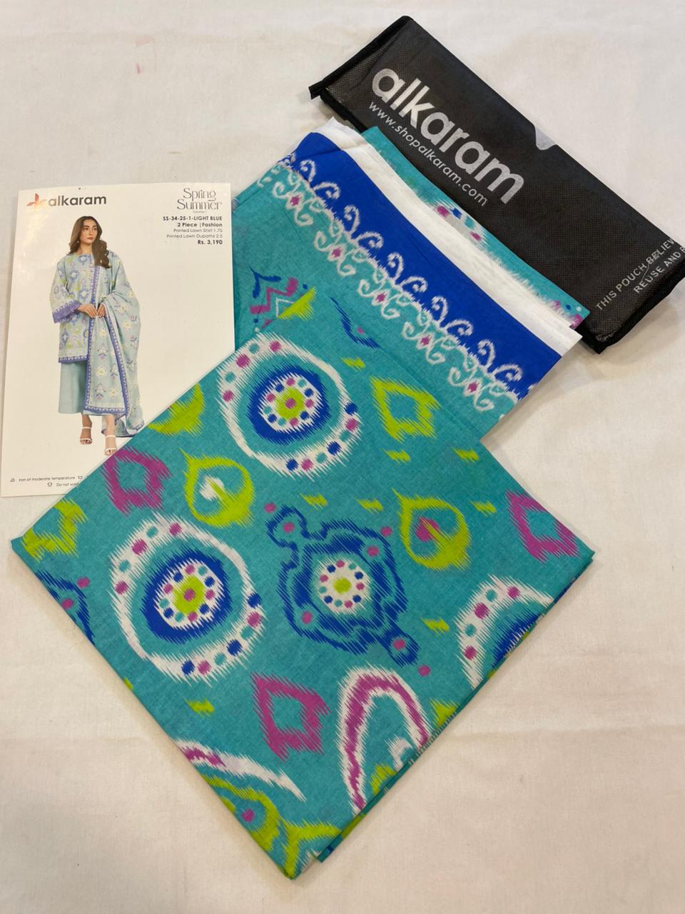 Light Blue | Al-Karam 2pc Unstitched Lawn Suit