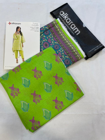 Green | Al-Karam 2pc Unstitched Lawn Suit