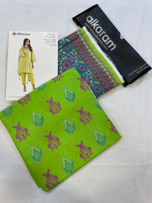 Green | Al-Karam 2pc Unstitched Lawn Suit