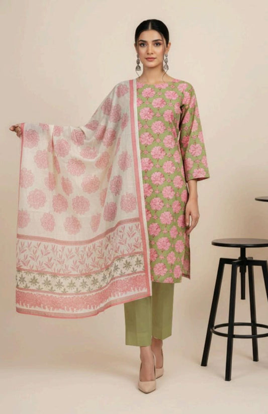 Green | Al-Karam 3pc Unstitched Lawn Suit