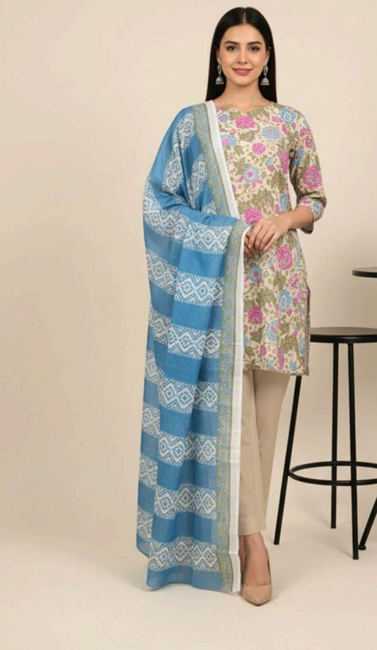 Beige | Al-Karam 3pc Unstitched Lawn Suit