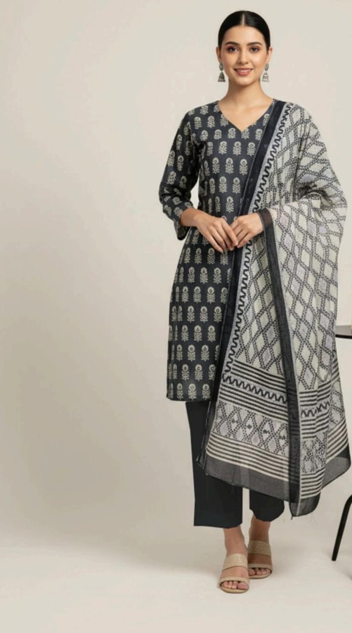 Black | Al-Karam 3pc Unstitched Lawn Suit