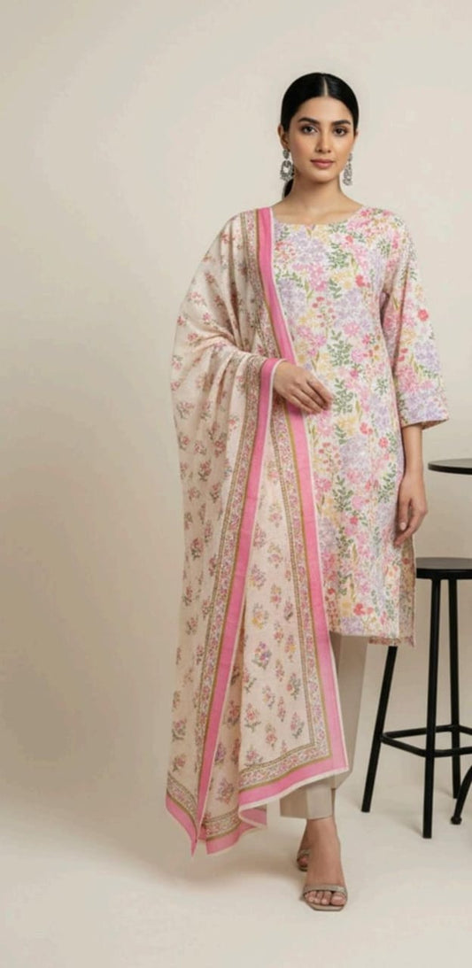 Light Beige | Al-Karam 3pc Unstitched Lawn Suit