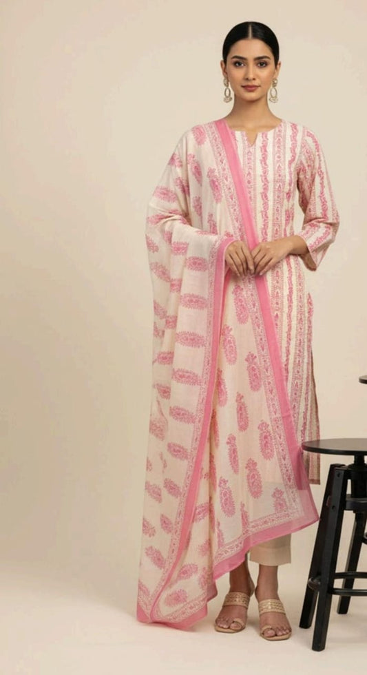 Pink | Al-Karam 3pc Unstitched Lawn Suit