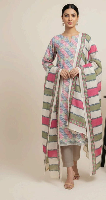 Pink | Al-Karam 3pc Unstitched Lawn Suit