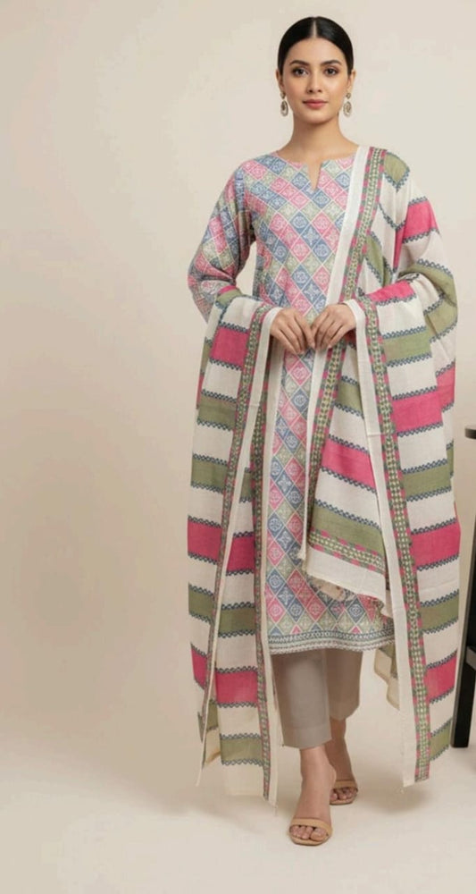 Pink | Al-Karam 3pc Unstitched Lawn Suit