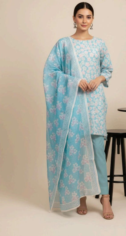 Blue | Al-Karam 3pc Unstitched Lawn Suit