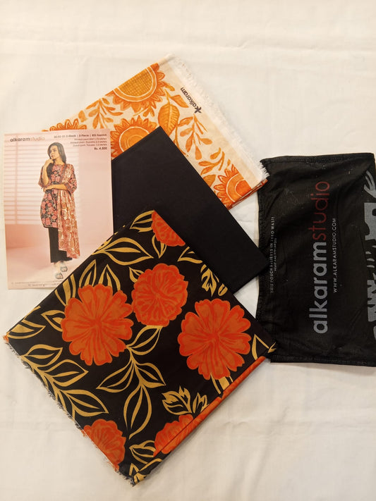 Black | Al-Karam 3pc Unstitched Lawn Suit