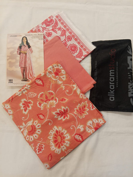 Pink | Al-Karam 3pc Unstitched Lawn Suit