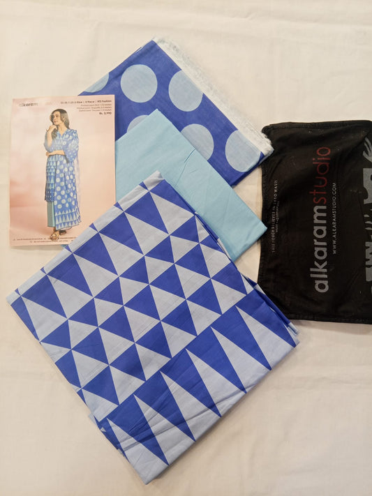 Blue | Al-Karam 3pc Unstitched Lawn Suit