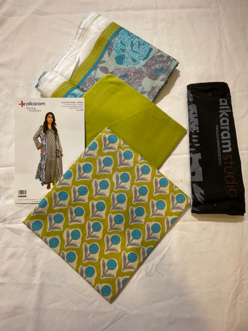 Green | Al-Karam 3pc Unstitched Lawn Suit