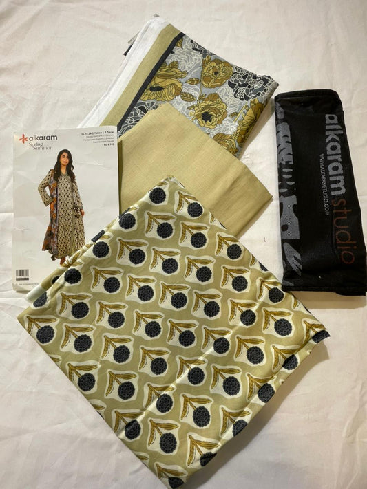 Charcoal | Al-Karam 3pc Unstitched Lawn Suit