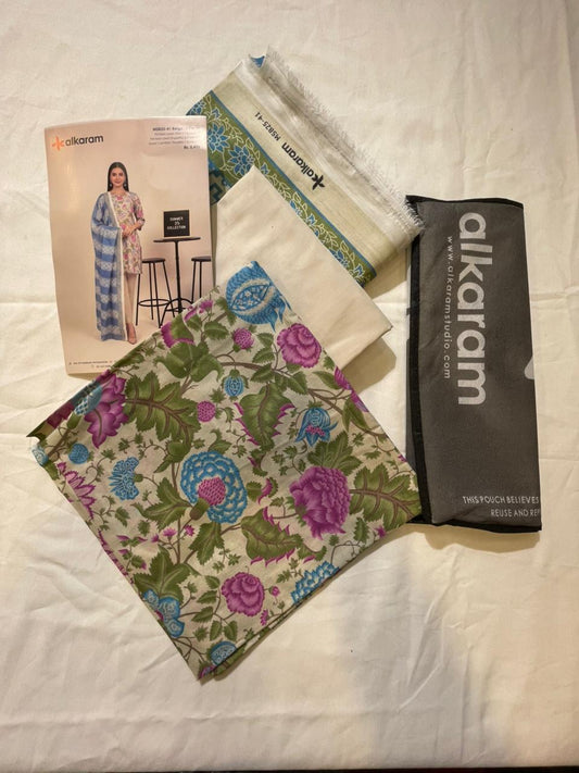 Beige | Al-Karam 3pc Unstitched Lawn Suit