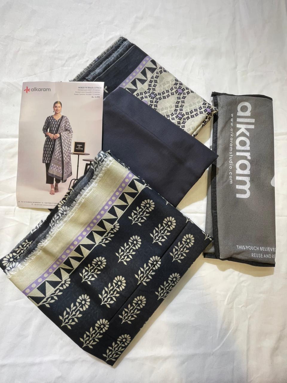 Black | Al-Karam 3pc Unstitched Lawn Suit