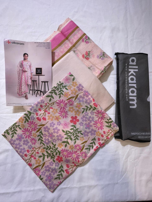 Light Beige | Al-Karam 3pc Unstitched Lawn Suit