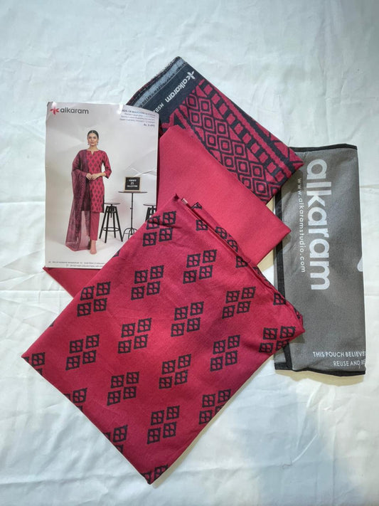 Maroon | Al-Karam 3pc Unstitched Lawn Suit
