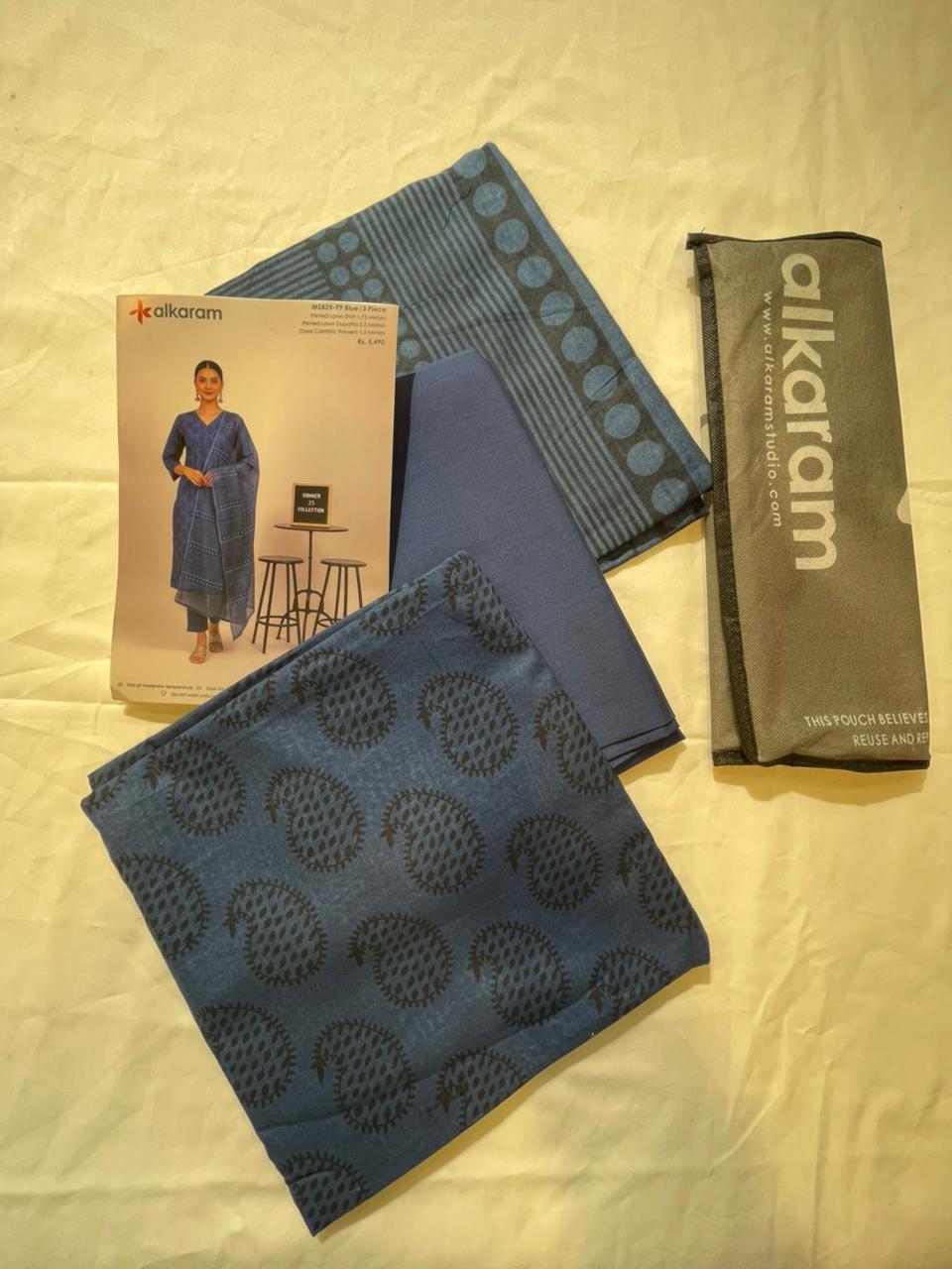 Blue | Al-Karam 3pc Unstitched Lawn Suit