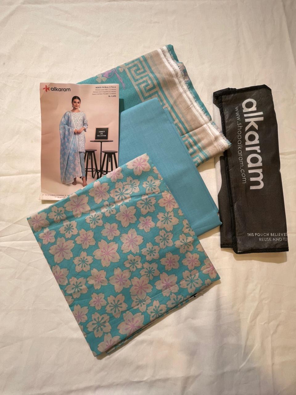 Blue | Al-Karam 3pc Unstitched Lawn Suit